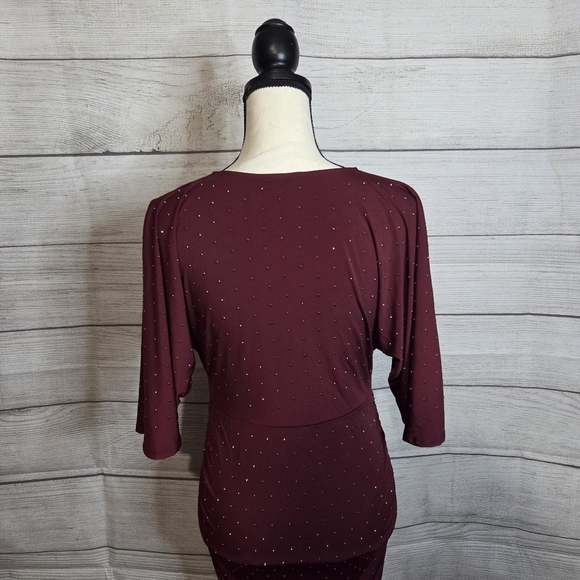 Venus Burgundy Studded V-Neck Dress, Size M - Picture 5 of 7